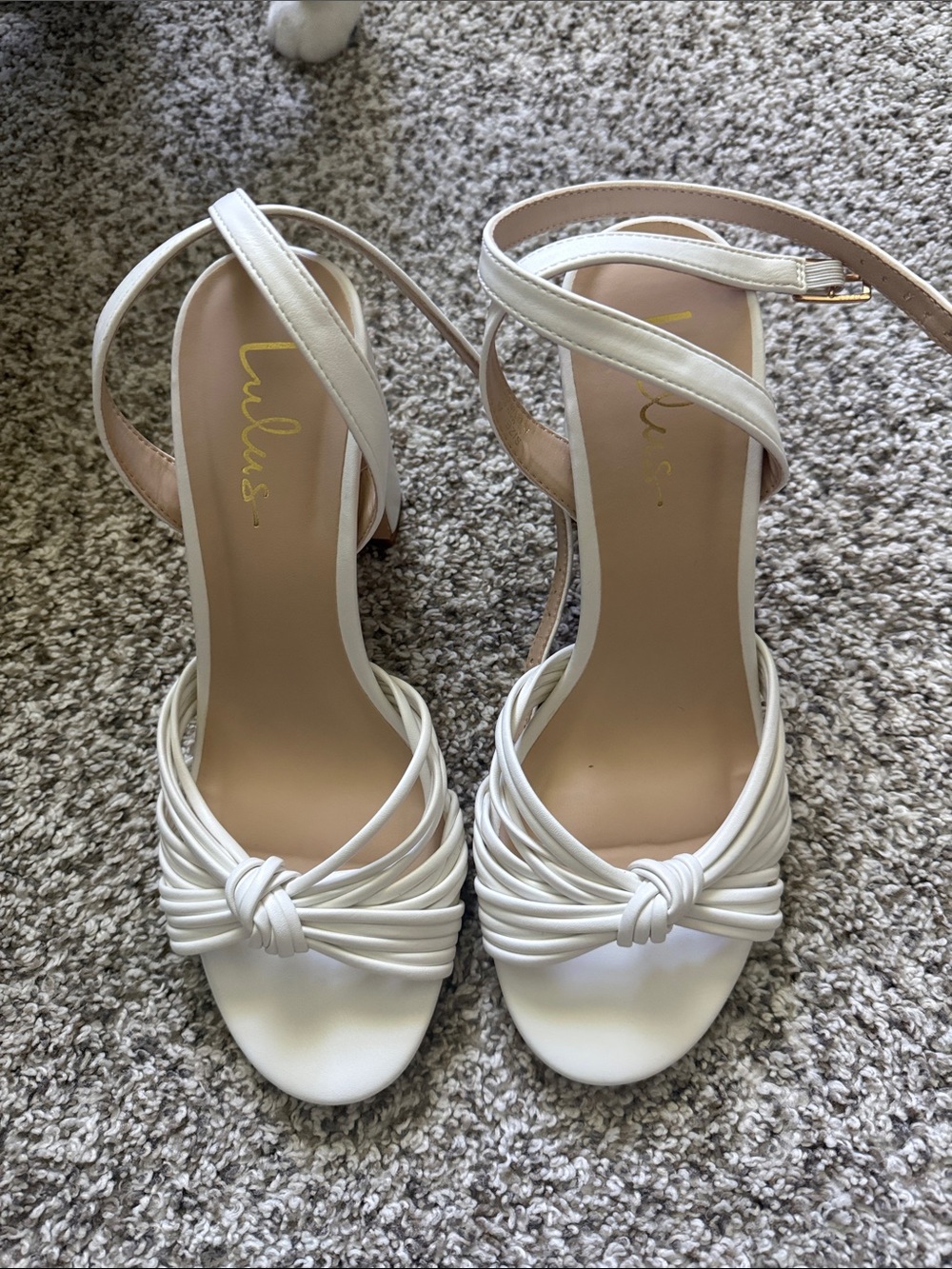 Lulu's White Knotted Strappy Ankle-Heel Sandals